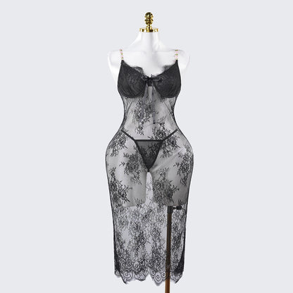 Lace Embroidery See-Through Bridal Lingerie Dress