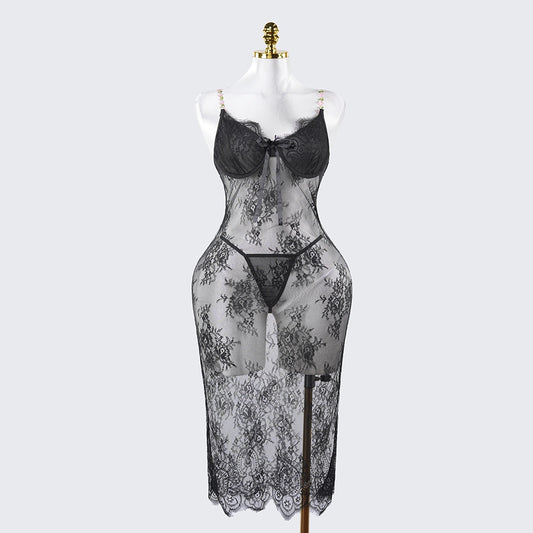 Lace Embroidery See-Through Bridal Lingerie Dress
