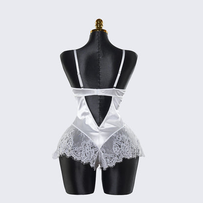White Lace Embroidery See-Through Hollow Sexy Corset Tops