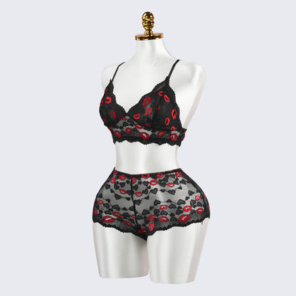 Black Lace Embroidery Sexy Bra Panty Set