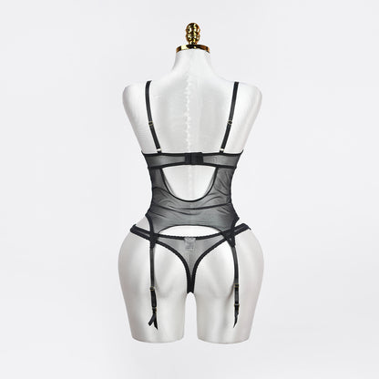 Lace Floral Embroidered Bodysuit Gloves Set