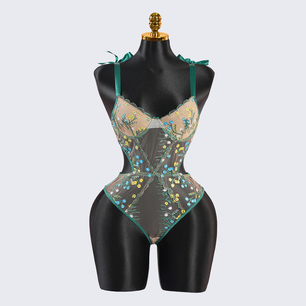 Lace Floral Embroidery Bodysuit