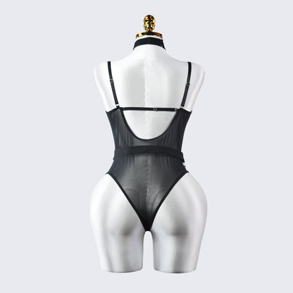 Lace See-Through Metal Chain Bodysuit