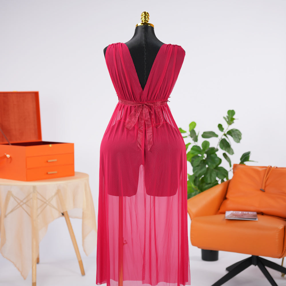 Red Lace See-Through Seduction Dress Panties Set