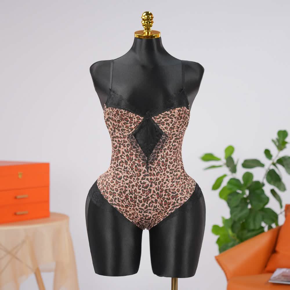 Leopard Print Black Lace Bodysuit