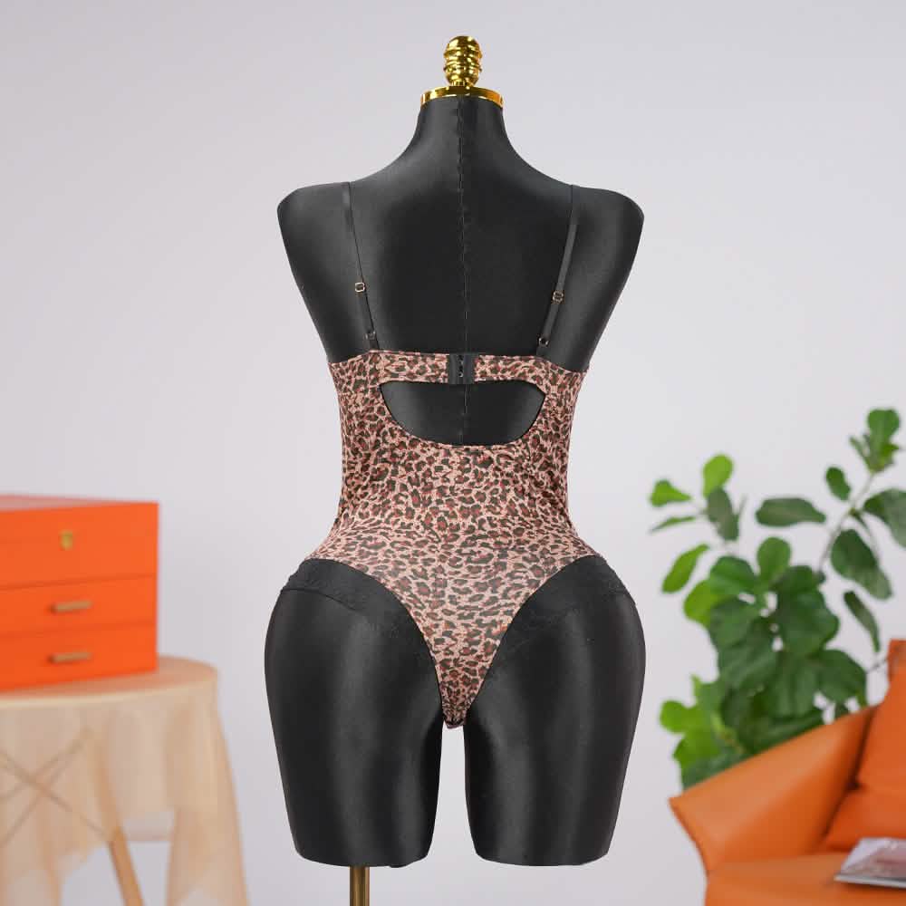 Leopard Print Black Lace Bodysuit