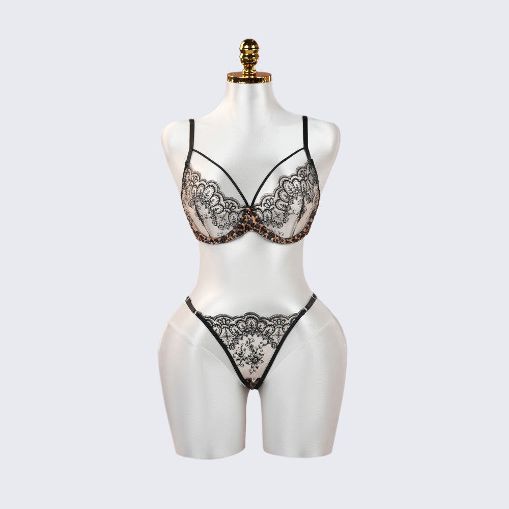 Leopard Floral Embroidery Lace Bra