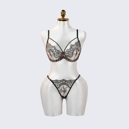 Leopard Floral Embroidery Lace Bra