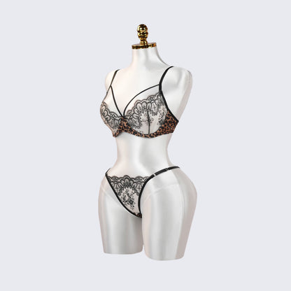 Leopard Floral Embroidery Lace Bra