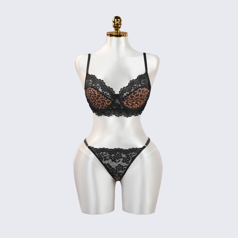 Leopard Lace Embroidered Panty Bra Set