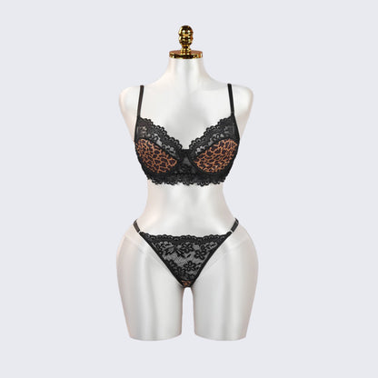 Leopard Lace Embroidered Panty Bra Set