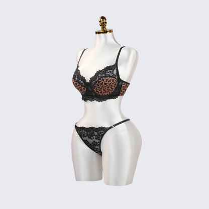 Leopard Lace Embroidered Panty Bra Set