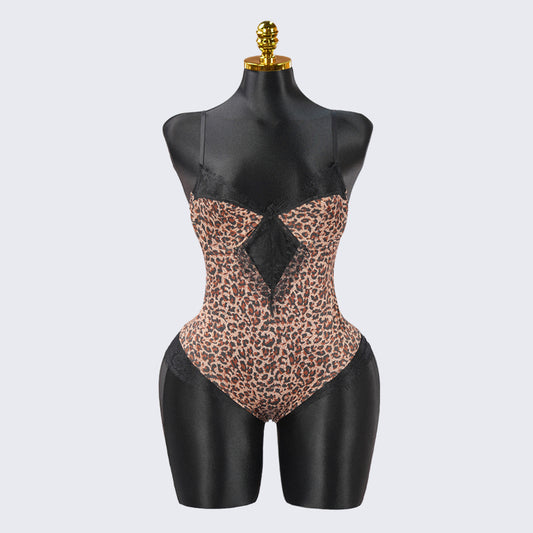 Leopard Print Black Lace Bodysuit