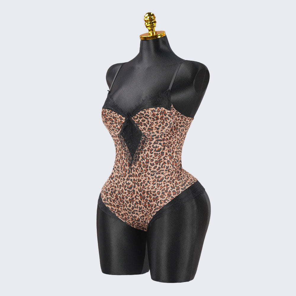 Leopard Print Black Lace Bodysuit