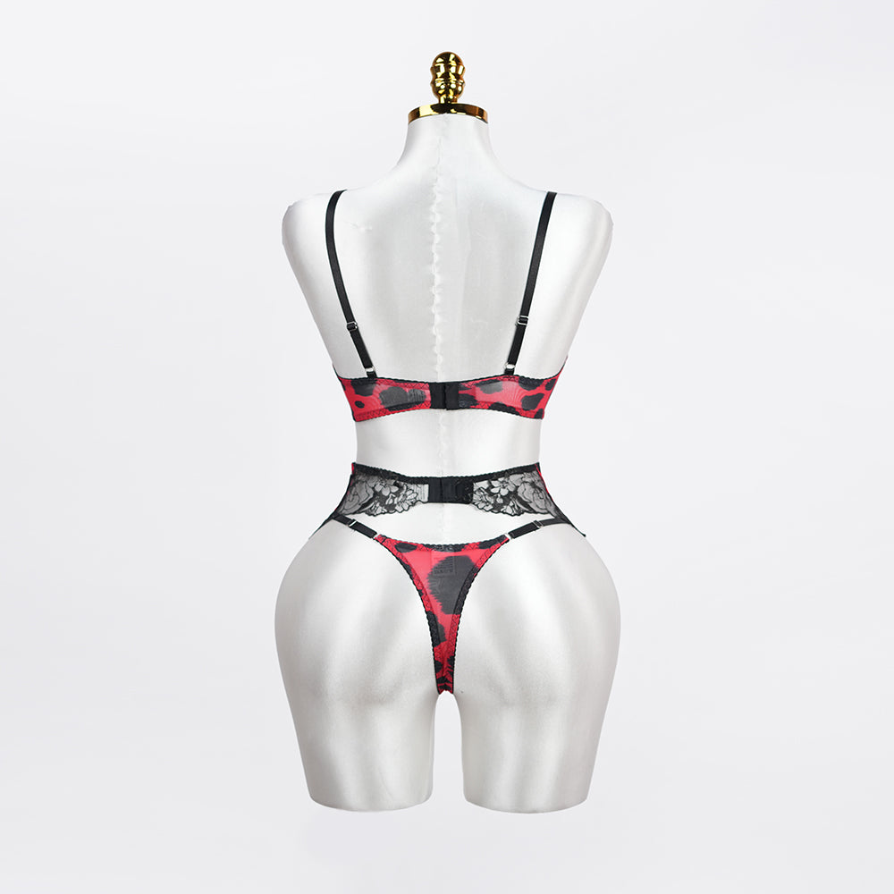 Leopard Print Embroidered Bra Panty Set