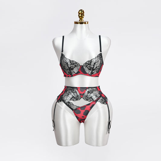 Leopard Print Embroidered Bra Panty Set