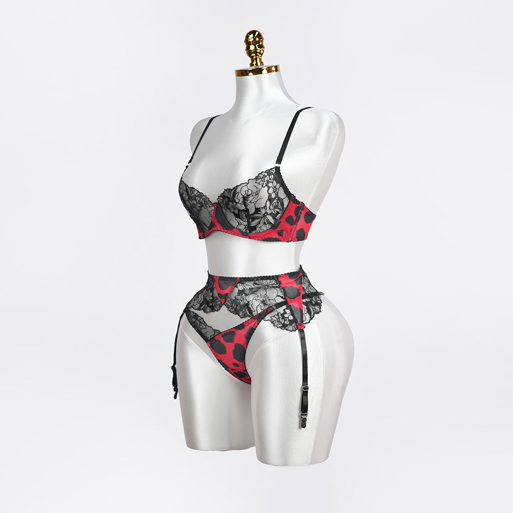 Leopard Print Embroidered Bra Panty Set