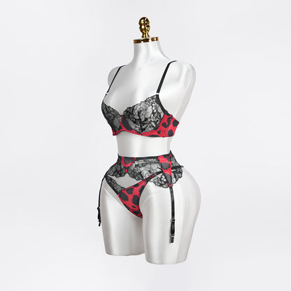 Leopard Print Embroidered Bra Panty Set