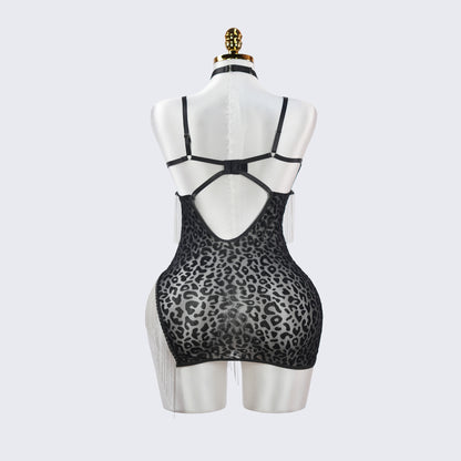 Leopard Print Fringe Daring Cutout Bodysuit