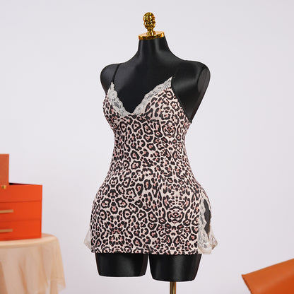 Leopard Print High Stretch Lace Embroidery Dress