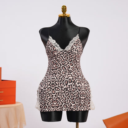 Leopard Print High Stretch Lace Embroidery Dress