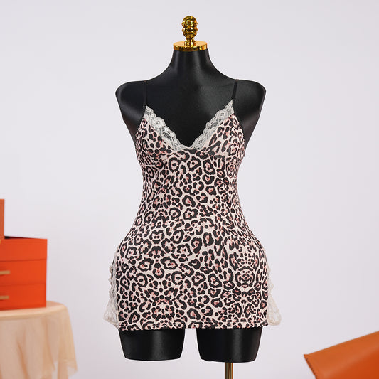 Leopard Print High Stretch Lace Embroidery Dress