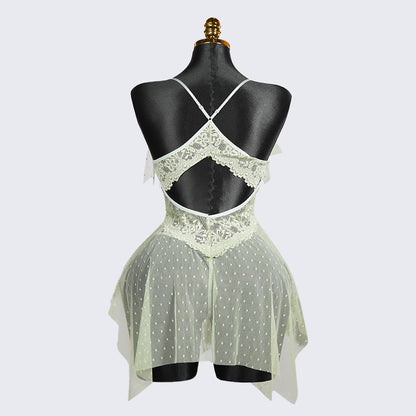 Light Green Lace See-through Lingerie Dress Panty Set