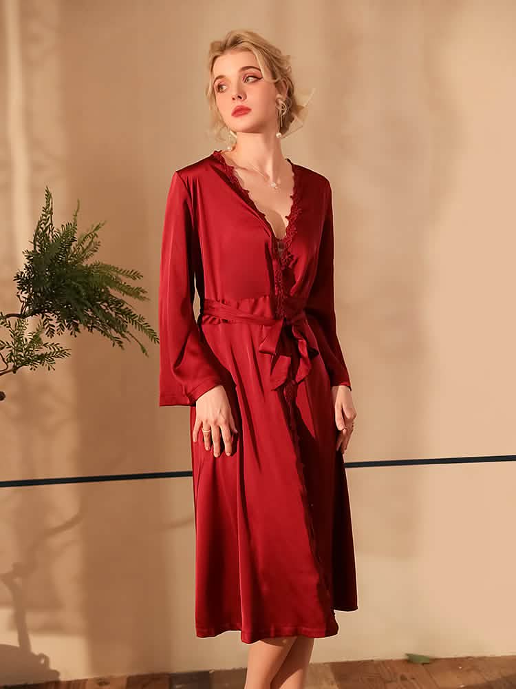 Long Sleeve Satin Lace Robe