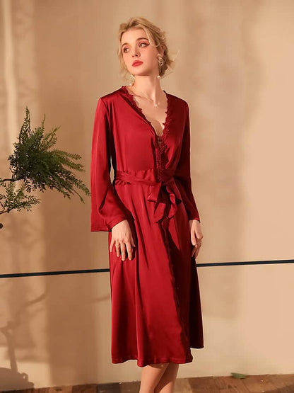 Long Sleeve Satin Lace Robe