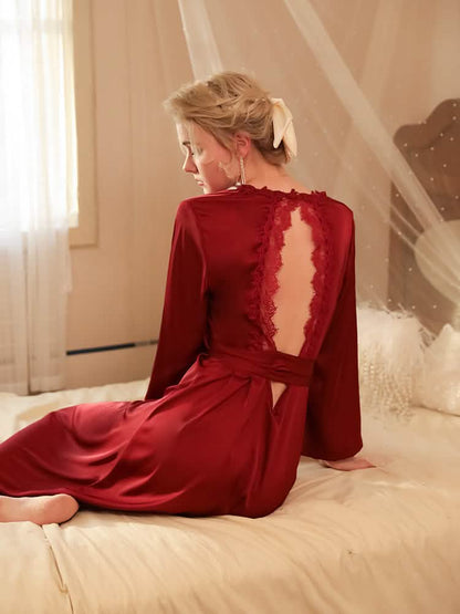 Long Sleeve Satin Lace Robe