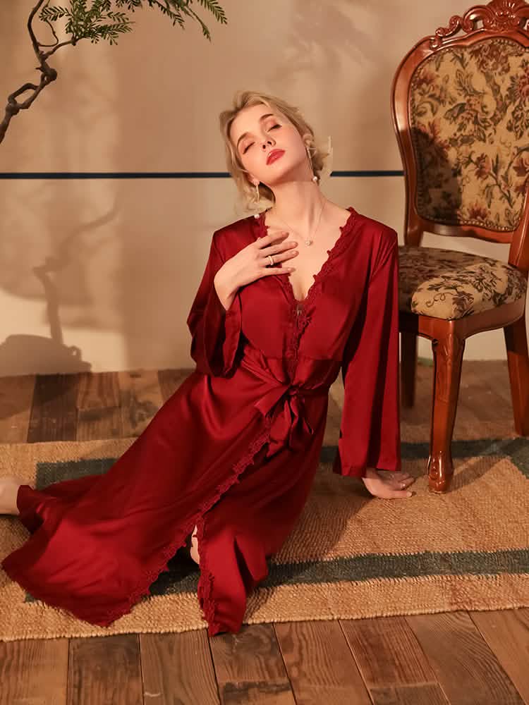 Long Sleeve Satin Lace Robe