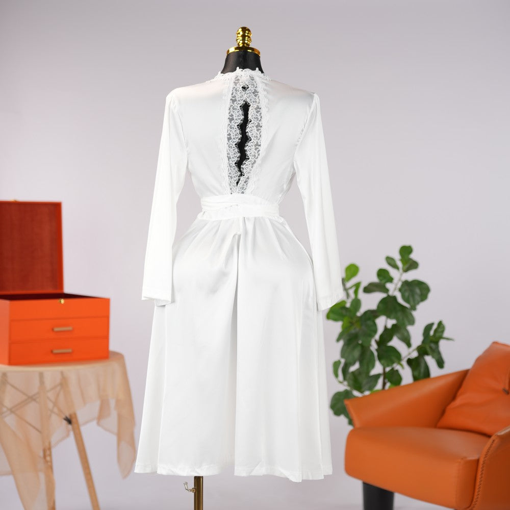 Long Sleeve Satin Lace Robe