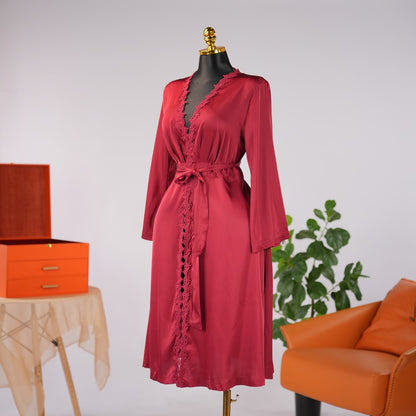 Long Sleeve Satin Lace Robe