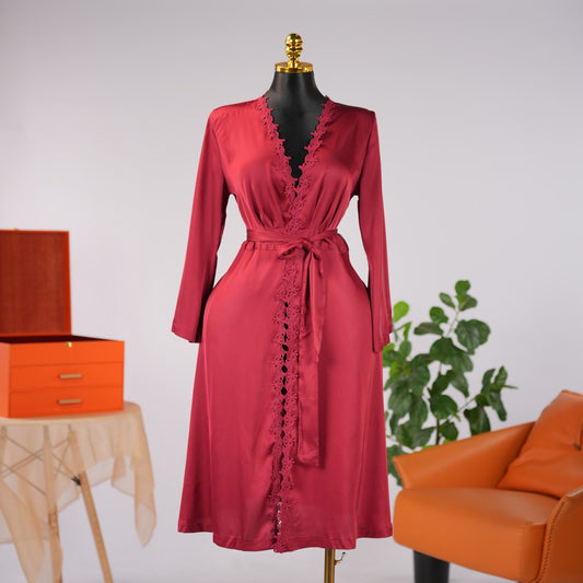 Long Sleeve Satin Lace Robe