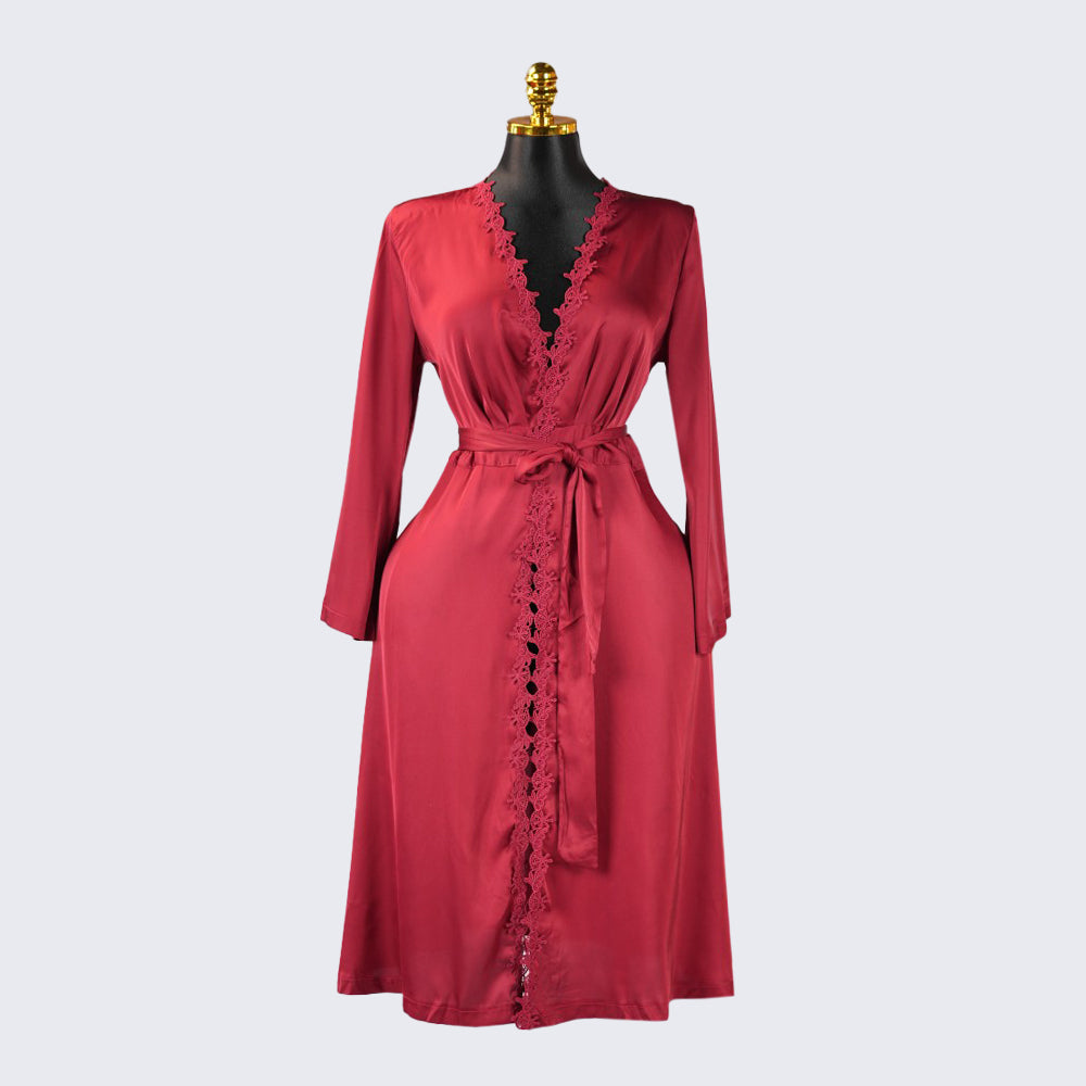 Long Sleeve Satin Lace Robe