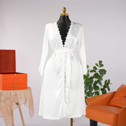 Long Sleeve Satin Lace Robe
