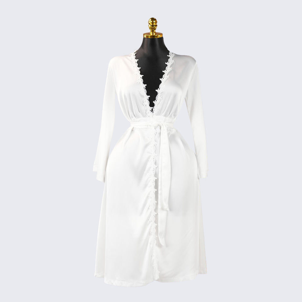 Long Sleeve Satin Lace Robe
