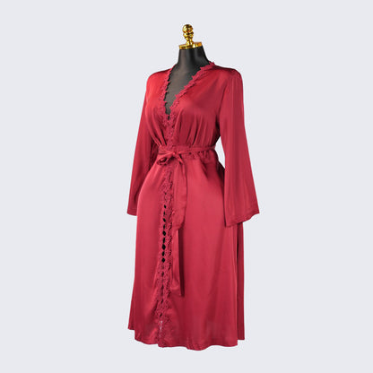 Long Sleeve Satin Lace Robe