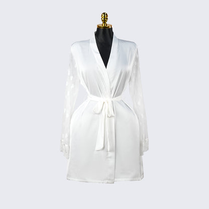 Luxurious Silk Lace Trimmed Kimono Robe