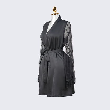 Luxurious Silk Lace Trimmed Kimono Robe