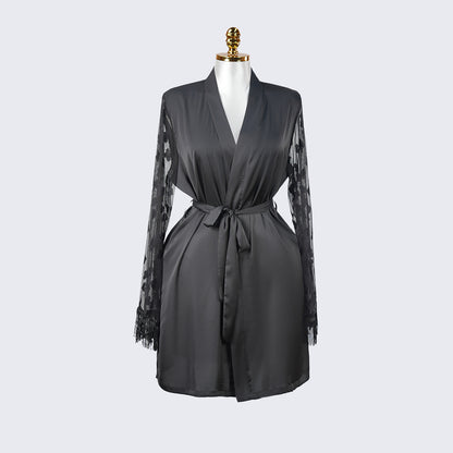 Luxurious Silk Lace Trimmed Kimono Robe
