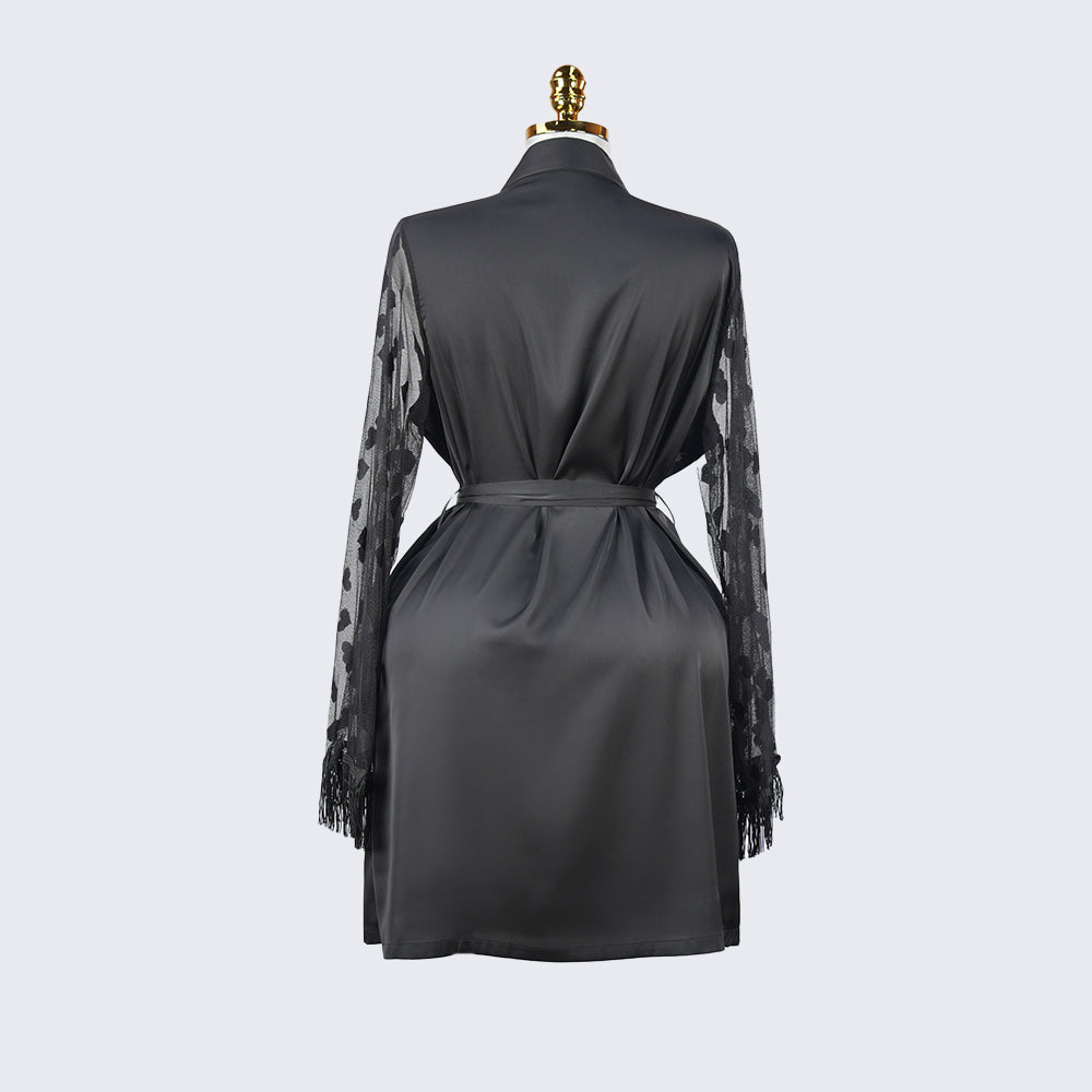 Luxurious Silk Lace Trimmed Kimono Robe