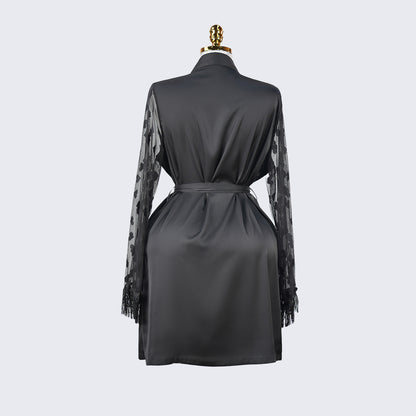 Luxurious Silk Lace Trimmed Kimono Robe