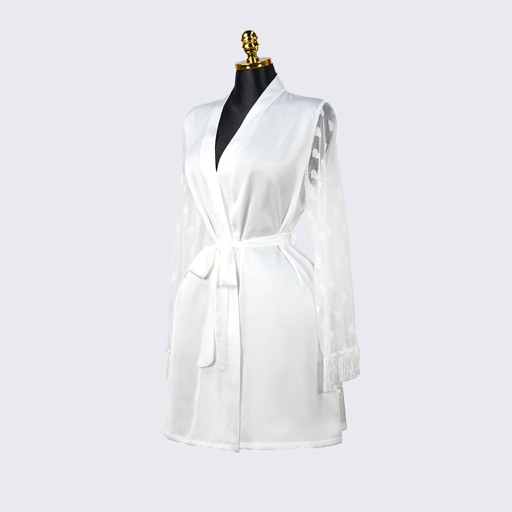 Luxurious Silk Lace Trimmed Kimono Robe