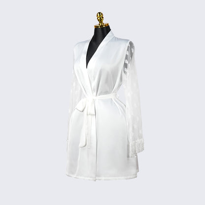 Luxurious Silk Lace Trimmed Kimono Robe