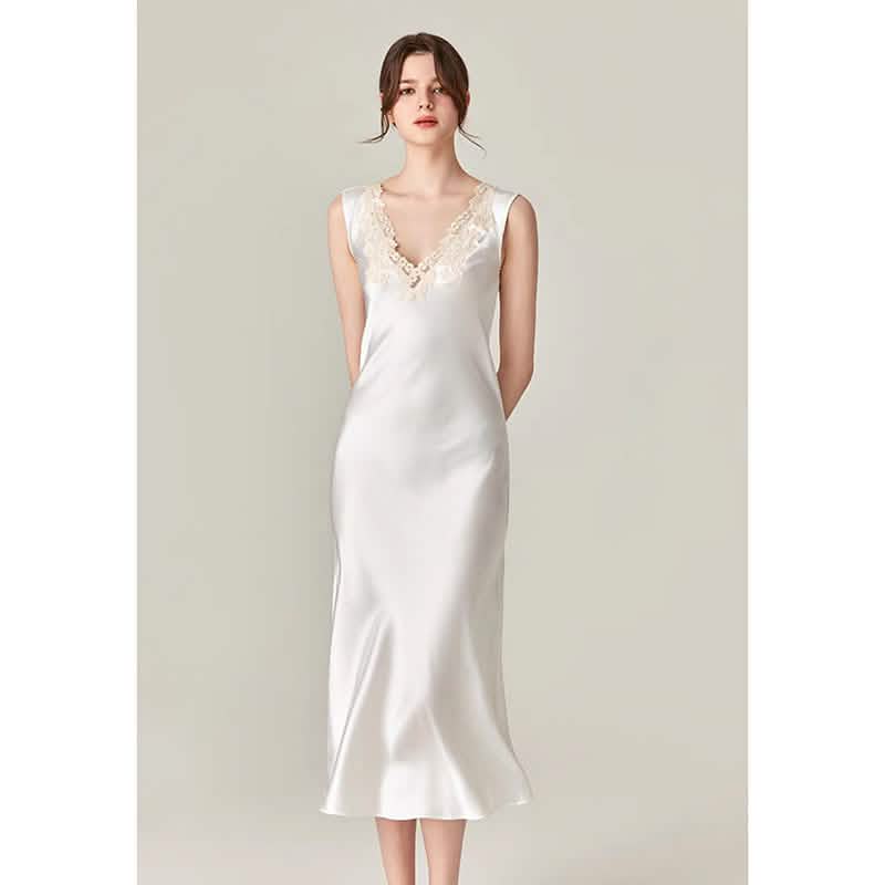 Luxury Lace Trim Silk Nightgown for Women
