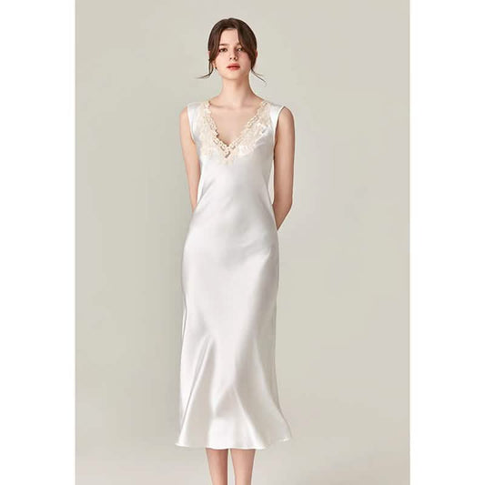 Luxury Lace Trim Silk Nightgown for Women