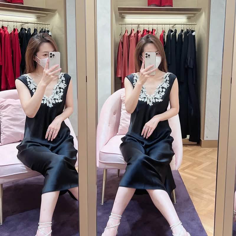 Luxury Lace Trim Silk Nightgown for Women