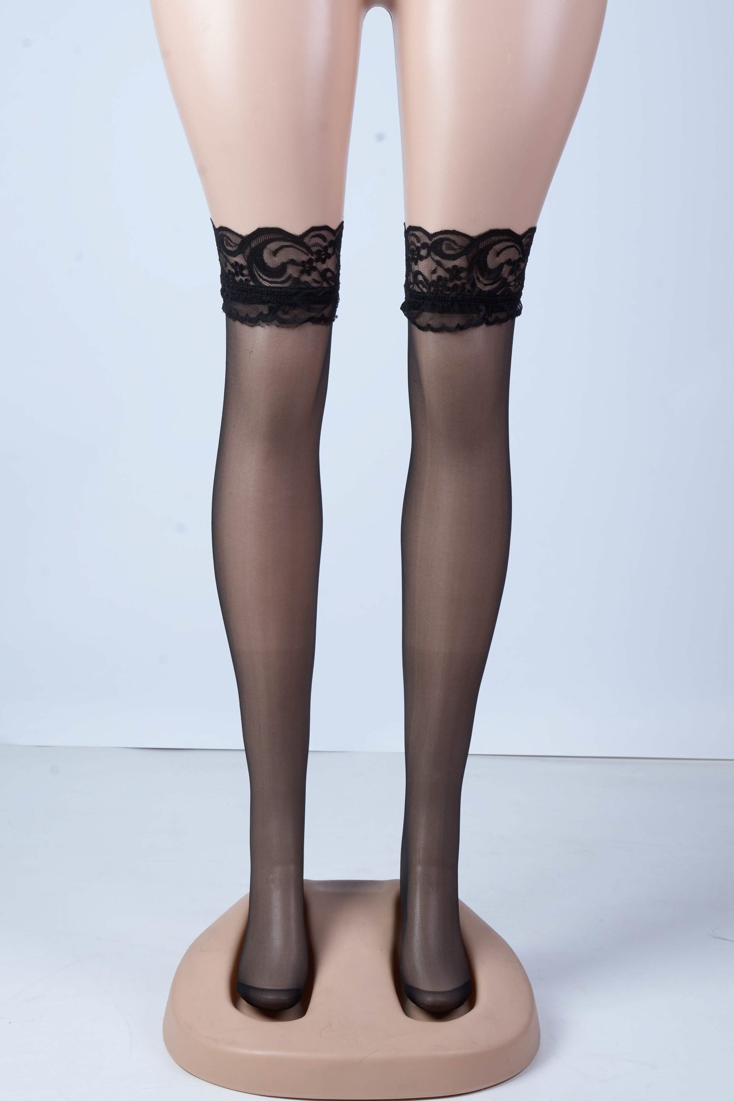 Floral Lace-Trim Thigh-High Stockings