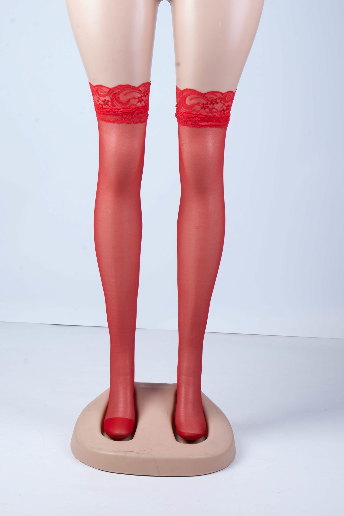 Floral Lace-Trim Thigh-High Stockings